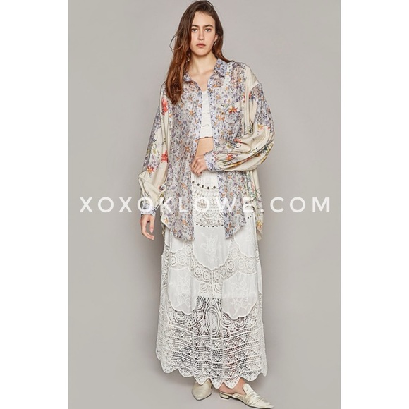 POL Lavender Cream Mixed Floral Print Button Down Shirt Oversized - Picture 7 of 14